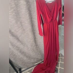 Long Train Burgundy Stretchy Dress
